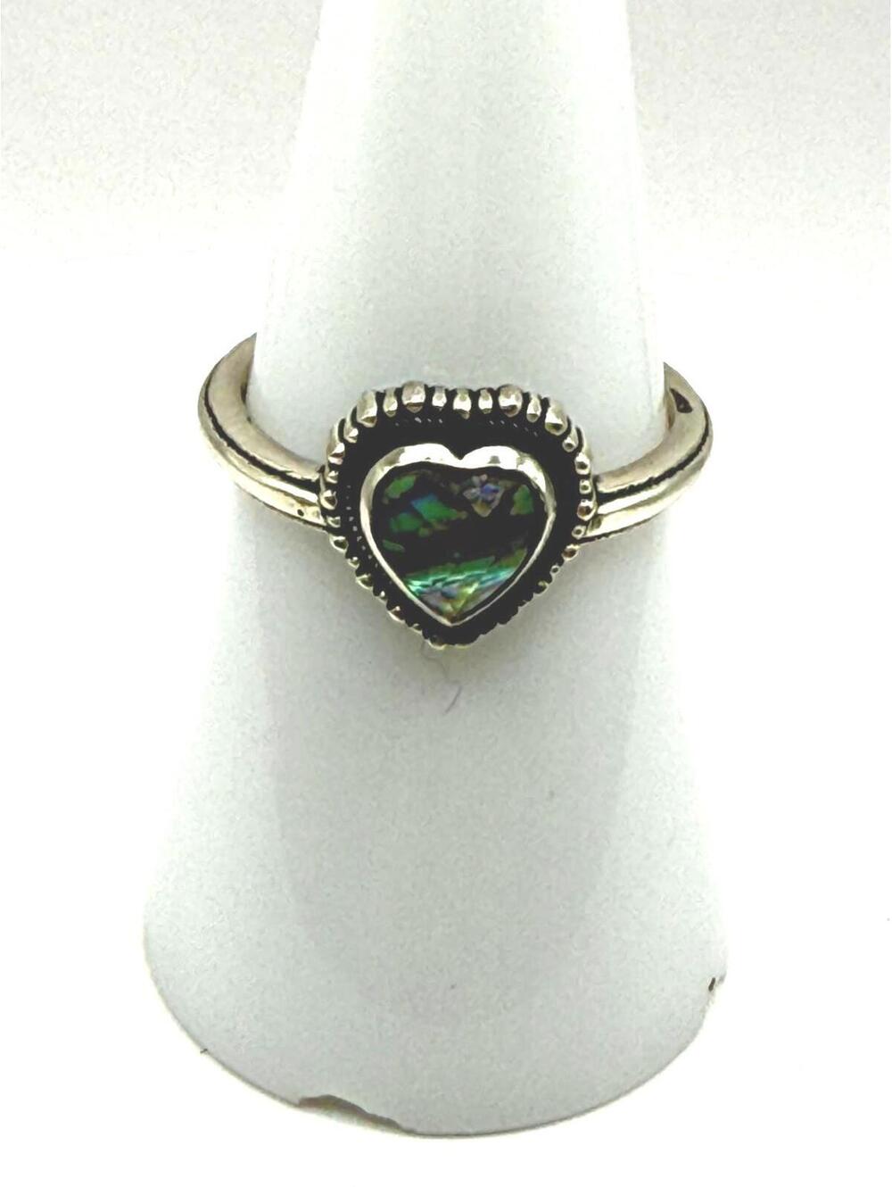 ✨ Anthropologie Sterling Silver Faceted Abalone Heart Ring Size 7✨